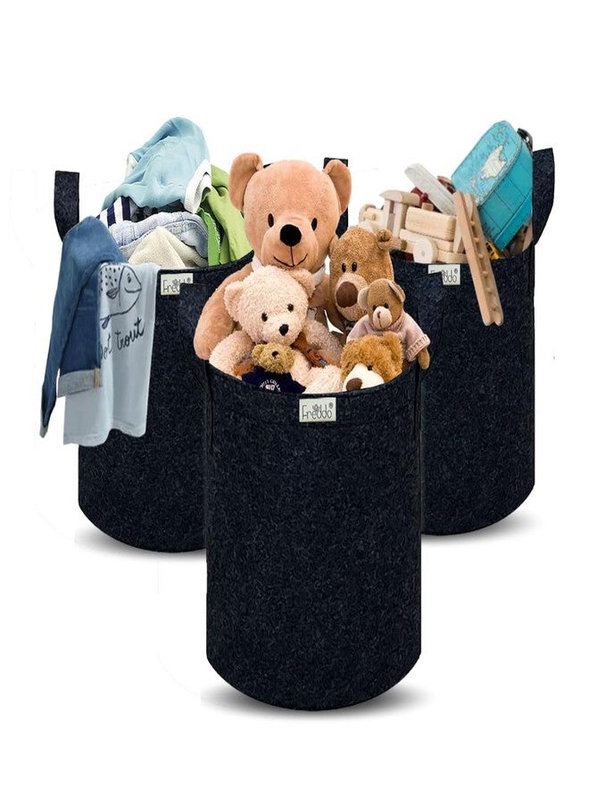 FREDDO - Storage Bins Foldable & Convenient Felt Fabric Storage Organizer for Loundry, Toys, Clothes, Books, Color- Black - Pack of 3 Pcs - Image 1